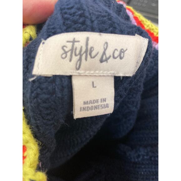 Style & Co. Navy Ribbed Long Sleeve Sweater‎ Striped neck & cuff Sz L - Picture 6 of 6